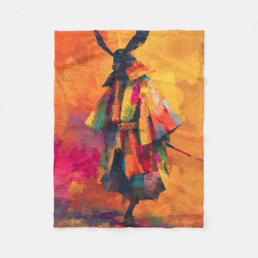 Abstracte Samurai Warrior Silhouet Fleece Deken (Voorkant)