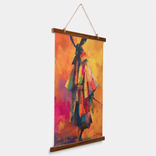 Abstracte Samurai Warrior Silhouet Hangend Wandkleed (Gebogen)