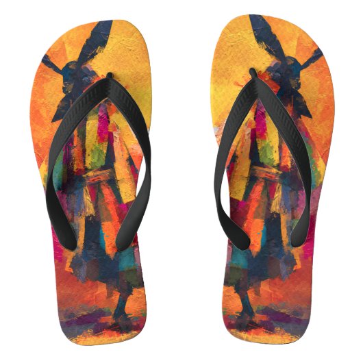 Abstracte Samurai Warrior Silhouet Teenslippers (Voetbed)