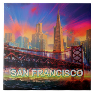 Abstracte San Francisco Skyline Art Modern Tegeltje