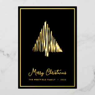 Abstracte Scandi-kerstboom - zwart goud Folie Feestdagenkaart