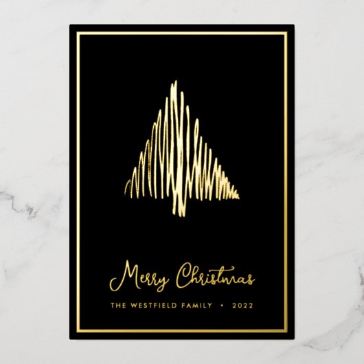 Abstracte Scandi-kerstboom - zwart goud Folie Feestdagenkaart (Voorkant)