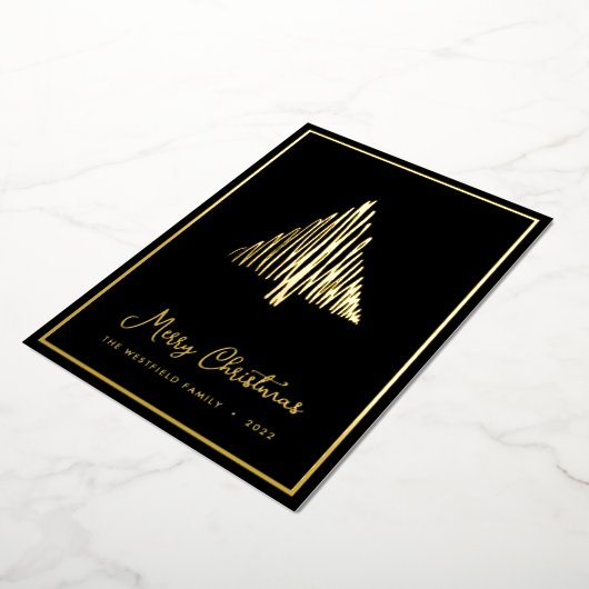 Abstracte Scandi-kerstboom - zwart goud Folie Feestdagenkaart (Gedraaid)