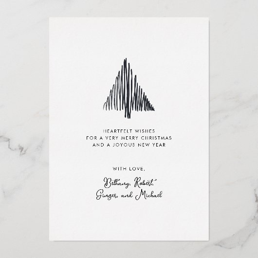 Abstracte Scandi-kerstboom - zwart goud Folie Feestdagenkaart (Achterkant)