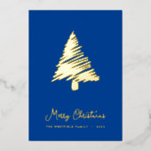 Abstracte Scandi Style met kerstboom Blauw goud Folie Feestdagenkaart (Voorkant)