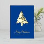 Abstracte Scandi Style met kerstboom Blauw goud Folie Feestdagenkaart (Staand Voorkant)