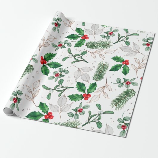 Abstracte Scandinavische botanische kerstdagen Cadeaupapier (Uitgerold)