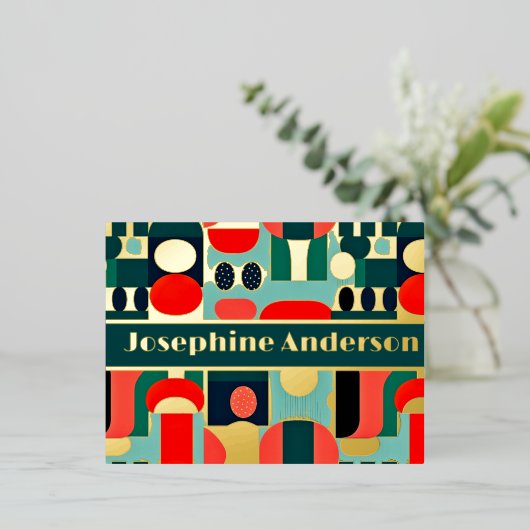 Abstracte Scandinavische print op Aqua Green Folie Uitnodiging Briefkaart (Staand Voorkant)