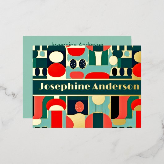 Abstracte Scandinavische print op Aqua Green Folie Uitnodiging Briefkaart (Voorkant / Achterkant)