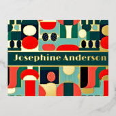 Abstracte Scandinavische print op Aqua Green Folie Uitnodiging Briefkaart (Voorkant)