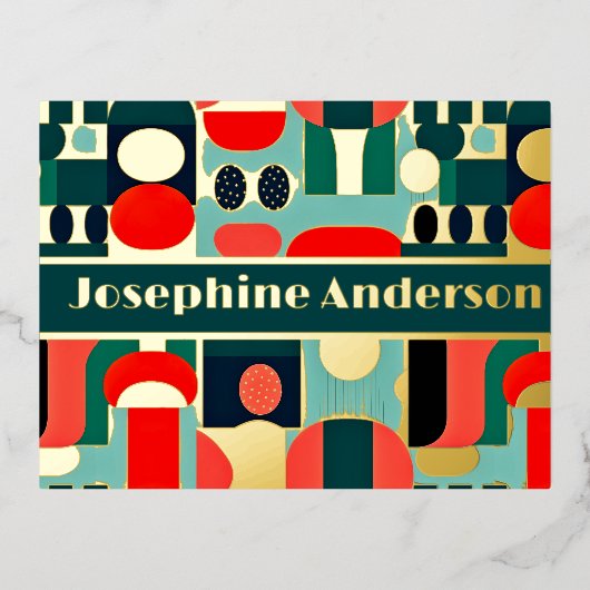 Abstracte Scandinavische print op Aqua Green Folie Uitnodiging Briefkaart (Voorkant)