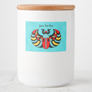 Abstracte Scarab Kever Levendige kleuren op Aqua Voedselcontainer Etiket