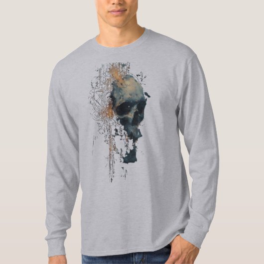 Abstracte schedel digitale kunst lange mouw t-shirt (Voorkant)