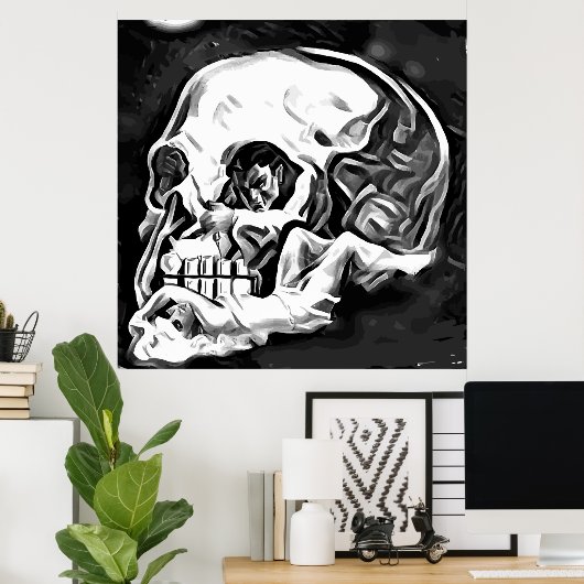 abstracte schedel man illusie kunst poster (Thuiskantoor)