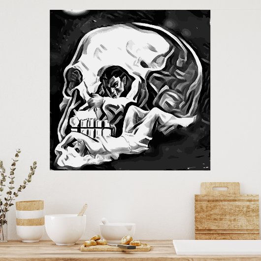 abstracte schedel man illusie kunst poster (Keuken)