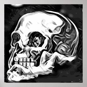 abstracte schedel man illusie kunst poster