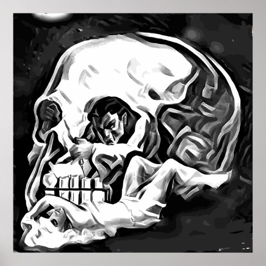 abstracte schedel man illusie kunst poster (Voorkant)