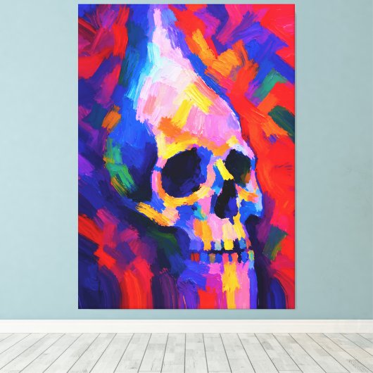 Abstracte schedel-schildering muur kunstprint canvas afdruk (Insitu (Houten vloer))