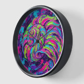 Abstracte schelp spiraal neon levendig kunst klokk (Hoek)