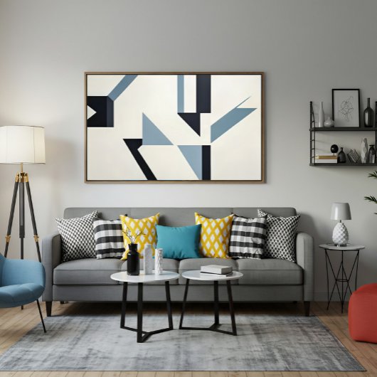 Abstracte scherven minimalistisch blauw & zwart canvas afdruk