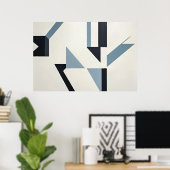 Abstracte scherven minimalistisch blauw & zwart poster (Thuiskantoor)