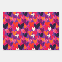 Abstracte schets kleurrijke harten inpakpapier vel