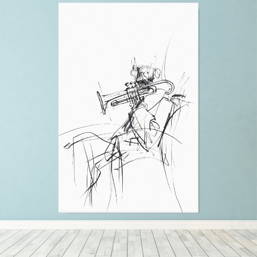 Abstracte schets van de trompetspeler - Premium Canvas Afdruk (Insitu (Houten vloer))