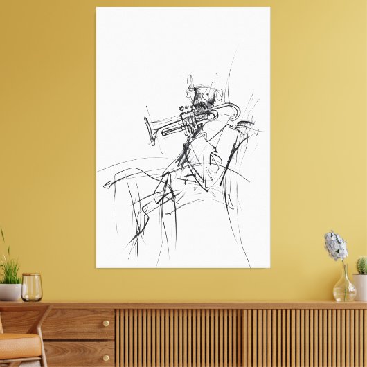 Abstracte schets van de trompetspeler - Premium Canvas Afdruk (Insitu (Woonkamer))