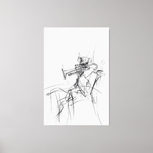 Abstracte schets van de trompetspeler - Premium Canvas Afdruk (Voorkant)