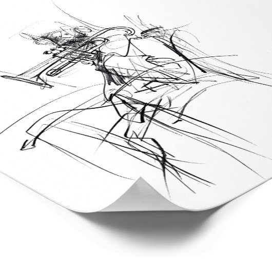 Abstracte schets van de trompetspeler - Premium Poster (Hoek)