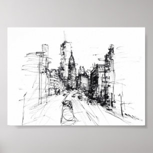 Abstracte schets van het moderne stadsbeeld - Prem Poster