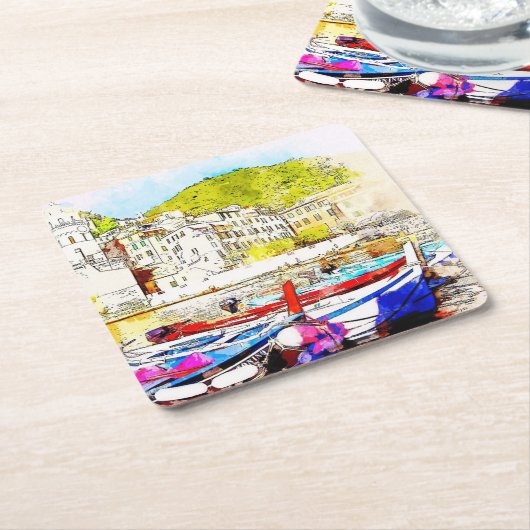 Abstracte Schilderachtig haven Kartonnen Onderzetters (Schuin)