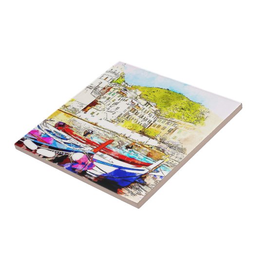 Abstracte Schilderachtig haven Tegeltje (Zijkant)