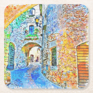 Abstracte Schilderachtig Middeleeuwen Kartonnen Onderzetters