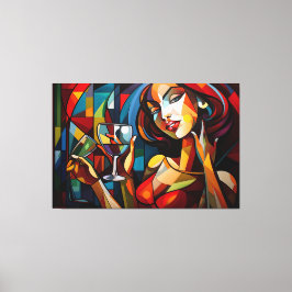Abstracte schilderende vrouw die wijnglas houdt canvas afdruk