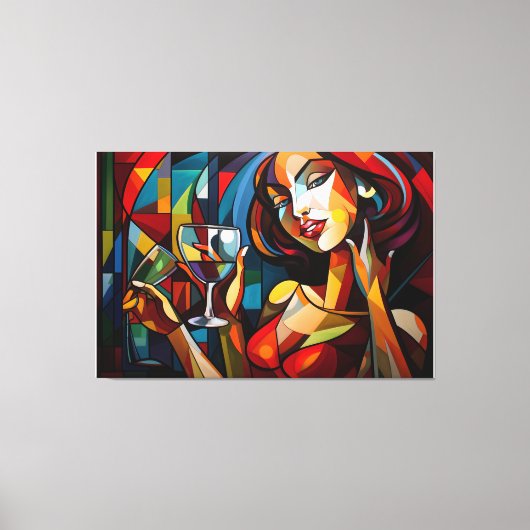 Abstracte schilderende vrouw die wijnglas houdt canvas afdruk (Voorkant)