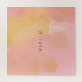 Abstracte schilderijen met roze en goudkleurige Wa Legpuzzel (Horizontaal)