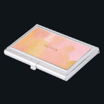 Abstracte schilderijen met roze en goudkleurige Wa Visitekaarthouder<br><div class="desc">Een  combinatie van roze,  gele,  gouden en oranje penseelstreken en organische,  abstracte vormen,  gepersonaliseerd met de naam of de woorden van uw keuze.</div>
