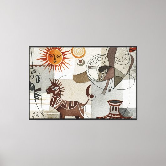 Abstracte schildering met etnische elementen canvas afdruk (Voorkant)