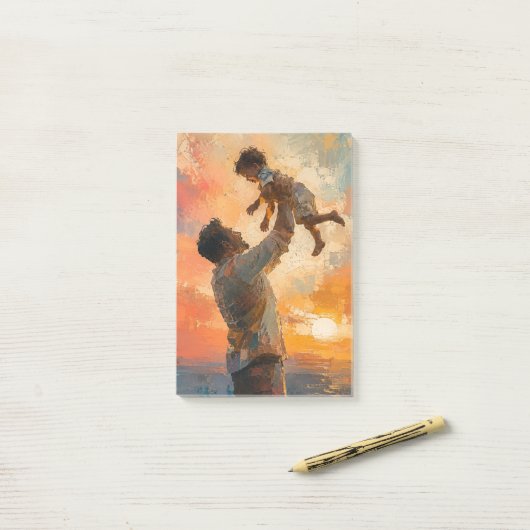 Abstracte Schildering Vader die Kind optilt bij Zo Post-it® Notes (Op bureau)