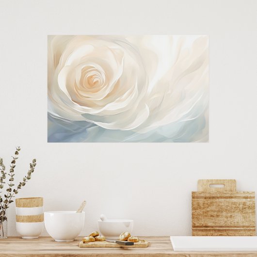 Abstracte schildering van witte roos bloem poster (Keuken)