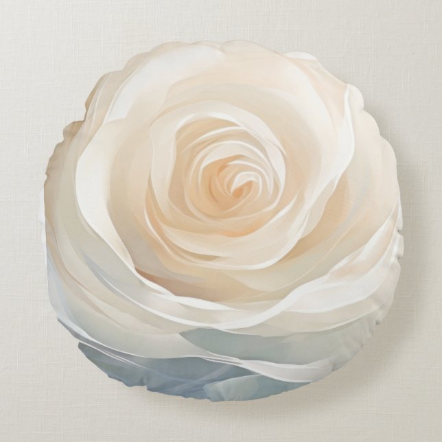 Abstracte schildering van witte roos bloem rond kussen (Voorkant)