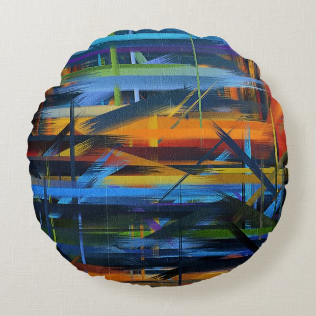 Abstracte schilderkleuren #36 rond kussen (Voorkant)