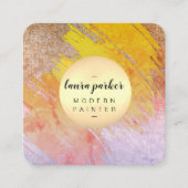 Abstracte schilderkunst met roze Waterverf tot een Vierkante Visitekaartje (Voorkant)