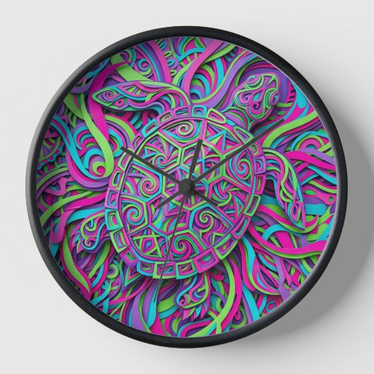 Abstracte Schildpad Schelp Neon Wandklokken (Voorkant)