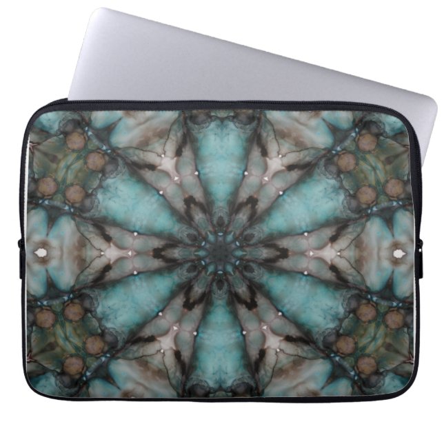 Abstracte Sci-fi Turquoise Star Windmill Laptop Sleeve (Voorkant)