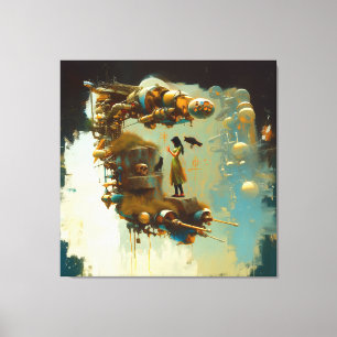 Abstracte SciFi Cat Raven Occult Dark Witchy AI Ar Canvas Afdruk