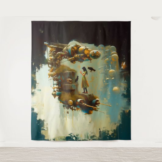 Abstracte SciFi Cat Raven Occult Dark Witchy AI Ar Wandkleed (Voorkant)