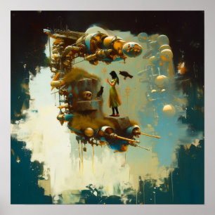 Abstracte SciFi Cat Raven Witchy AI Art Matte Waar Poster