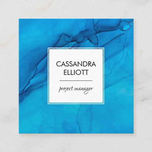 Abstracte Scuba Blue Alcohol Ink Liquid Art Vierkante Visitekaartje (Voorkant)